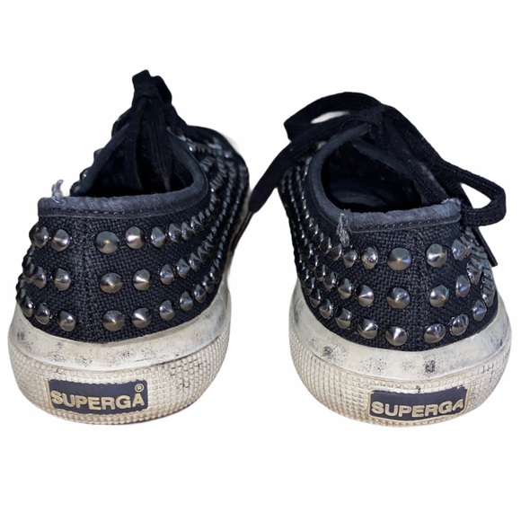 SUPERGA Black & Silver Grommet Distressed Sneakers Size 6.5 - Picture 10 of 13